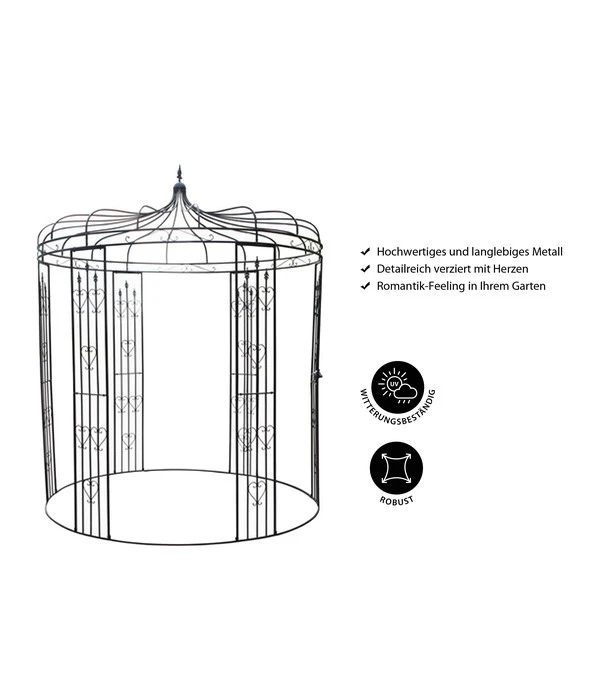 Dehner Metall-Pavillon Heart, Rund, Schwarz, Ca. Ø232/H271 Cm 4 Dehner Metall-Pavillon Heart, Rund, Schwarz, Ca. Ø232/H271 Cm – Bild 2