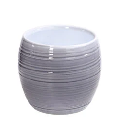 Dehner Keramik-Übertopf Groove, Bauchig, Grau, Ca. Ø15 Cm