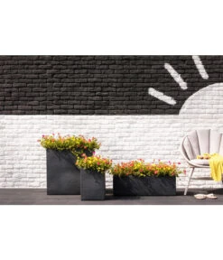 Dehner Kunststoff-Säulentopf Palermo, Eckig -Markenqualität 3728110 3728151 3940756 WE MO 007 KunststoffBlumenkuebelKubusanthrazitBlumentopf 2