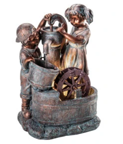 Dehner Polyresin-Gartenbrunnen Lea Und Leon, Ca. B45/H68,5/T35 Cm -Markenqualität 4447587 WE FS 003 DehnerPolyresinGartenbrunnenLeaundLeon