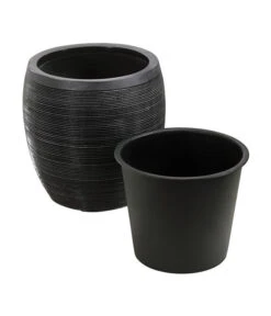 Dehner Polystone-Topf Singapur, Rund, Anthrazit -Markenqualität 5147558 5147566 5147574 WE DE 002 DehnerPolystonePflanztopfBlumentopf