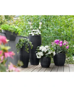 Dehner Polystone-Topf Singapur, Rund, Anthrazit -Markenqualität 5147558 WE MO 001 DehnerPolystoneTopfrundanthrazit