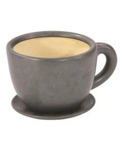 Dehner Keramik-Pflanztasse, Rund, Dunkelgrau, Ca. Ø32 Cm